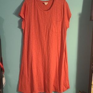 A beautiful coral t-shirt dress